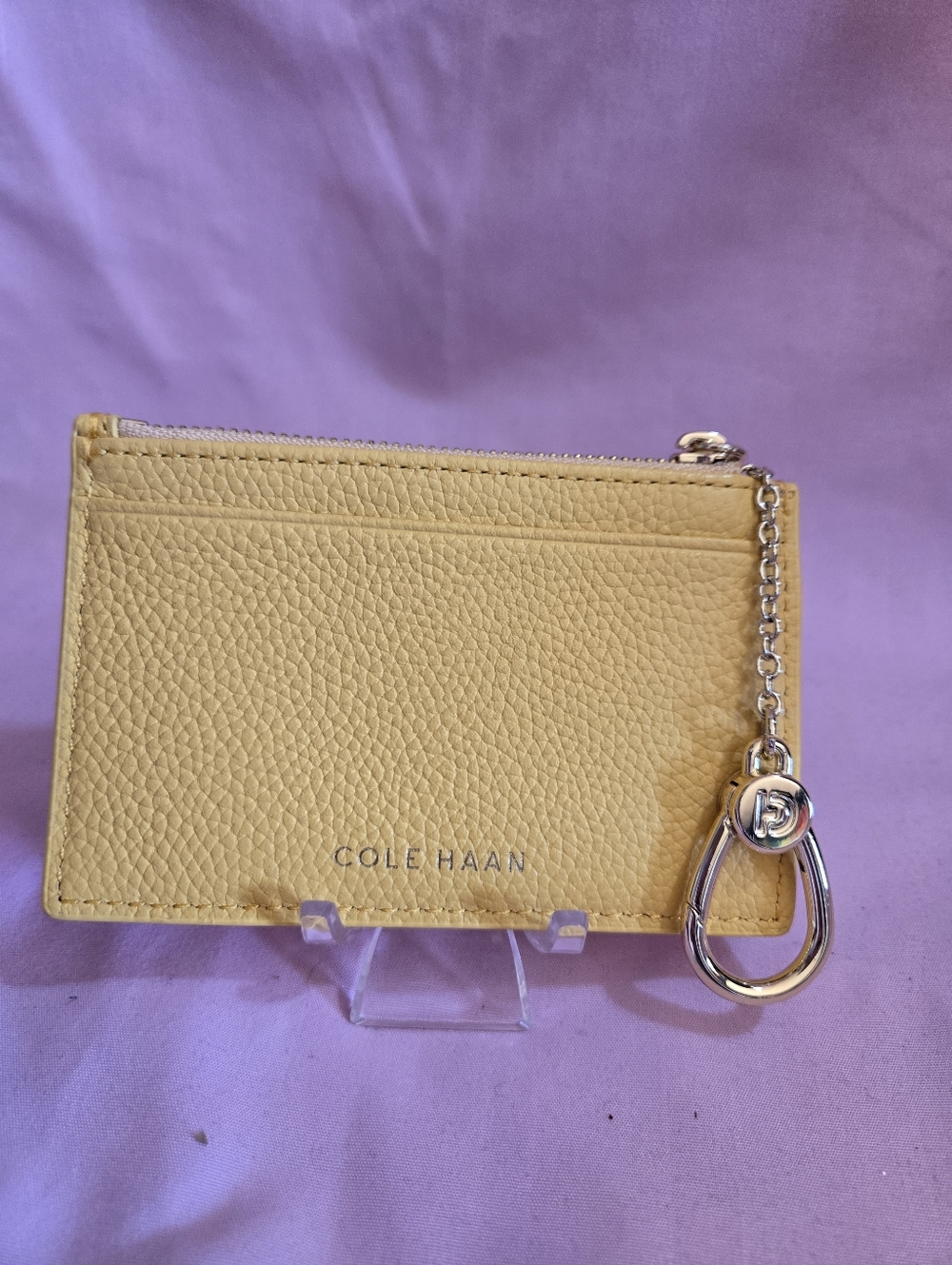 Cole Haan Yellow Pebbled Leather Card Case with Keychain NWOT